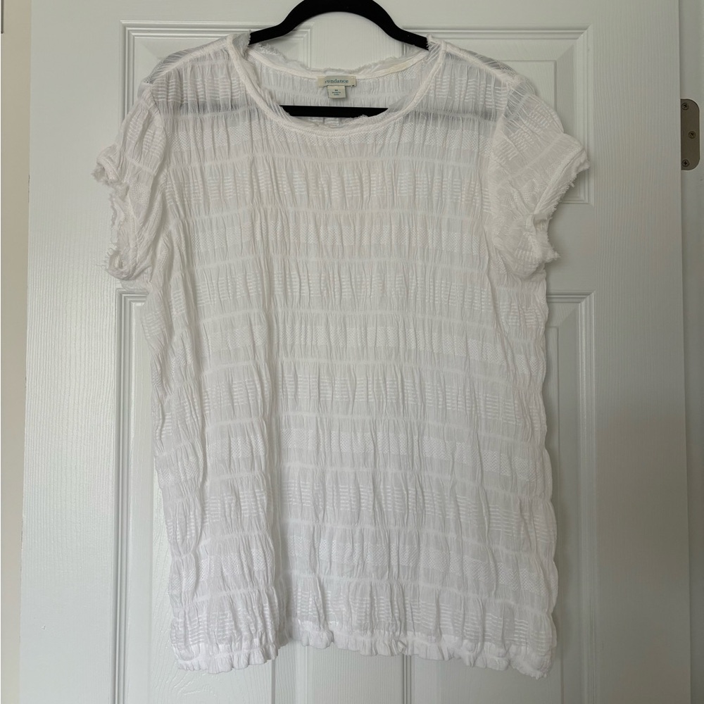 Sundance white scrunch bubble crinkle short sleeve top sz M
